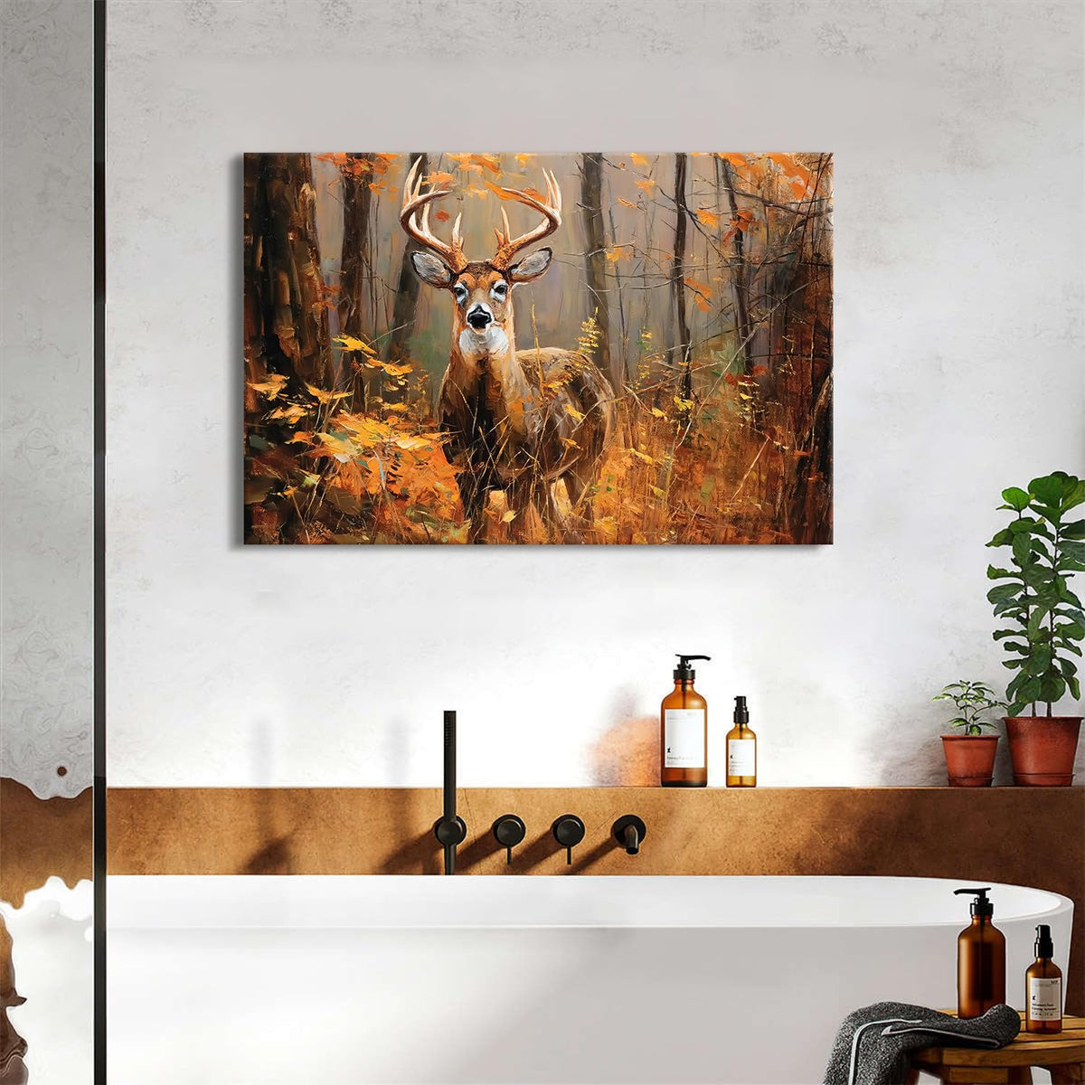 Fall Canvas Wall Art Deer Pictures Wall Decor Autumn Forest Animal Poster Rustic Farmhouse Wildlife Paintings Vintage Woodland Elk Prints Nature Country Deer Canvas Artwork for Cabin Home Decorations 24x36" (36"L x 24"W / Fall Deer02)