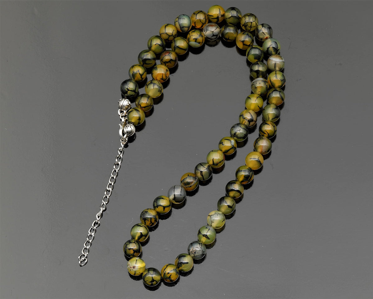 Natural Dragon Vein Agate Beaded Choker Necklace (Dragon Vein / 26 Inches)