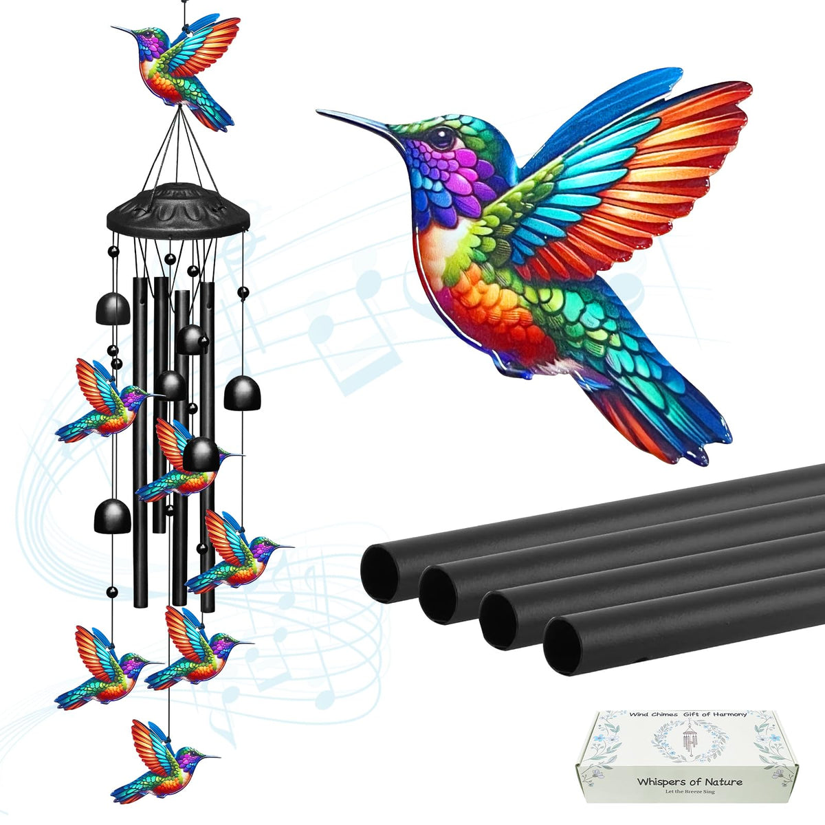 Hummingbird Wind Chimes for Outside (Multicolored)