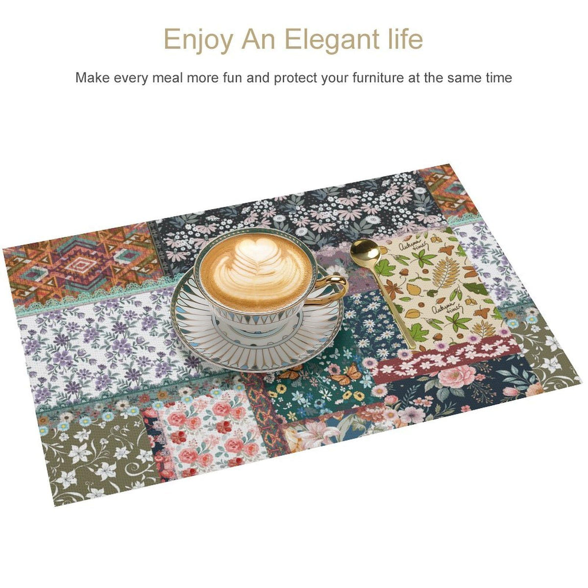 Boho Floral Placemat Set of 6 (Patchwork-8 / 6pcs)