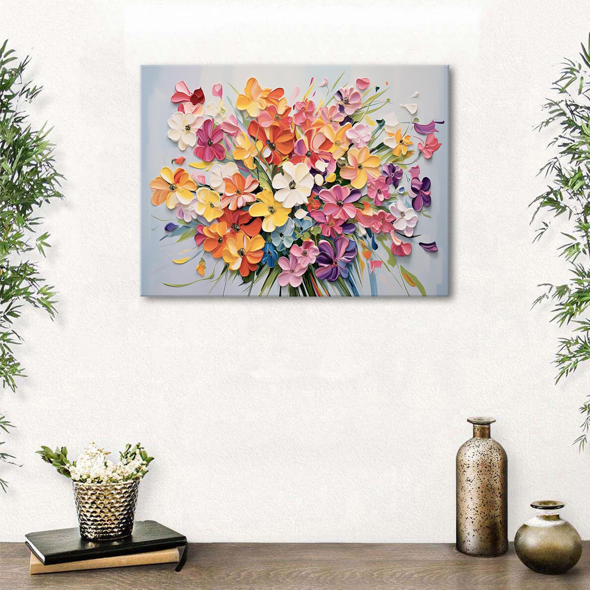 Daisy Flower Canvas Wall Art Watercolor Floral Picture Wall Decor for Bedroom Abstract Wildflower Texture Print Painting Colorful Nature Botanical Poster Modern Artwork Bathroom Home Decoration 12x16” (16"L x 12"W / Flower-1)