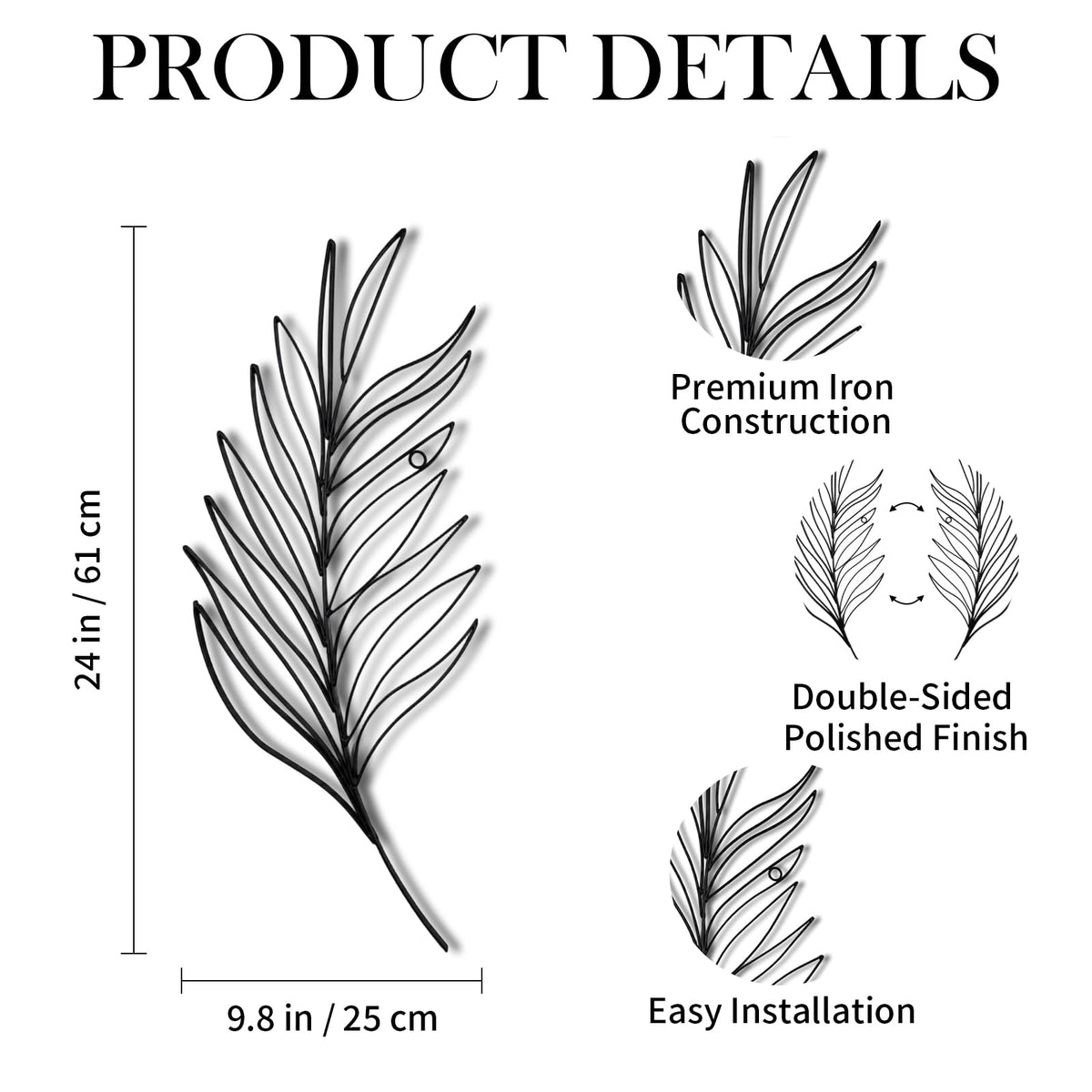 Minimalist Leaf Metal Wall Art (Black Leaf)