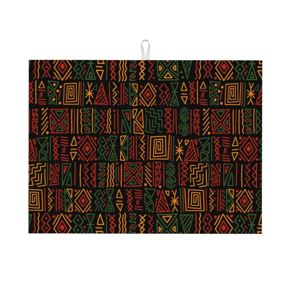 African Tribal Geometric Totems Dish Drying Mat 18x24 Inch (Black Red)