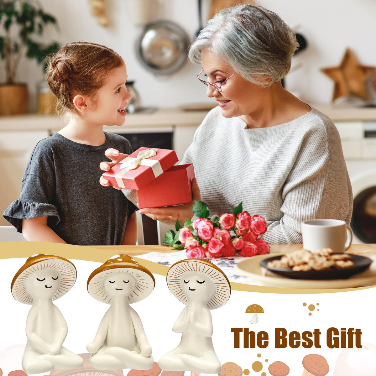 3 Pcs Yoga Mushroom Figurine Resin Meditation Mushroom Decor (Mushroom)