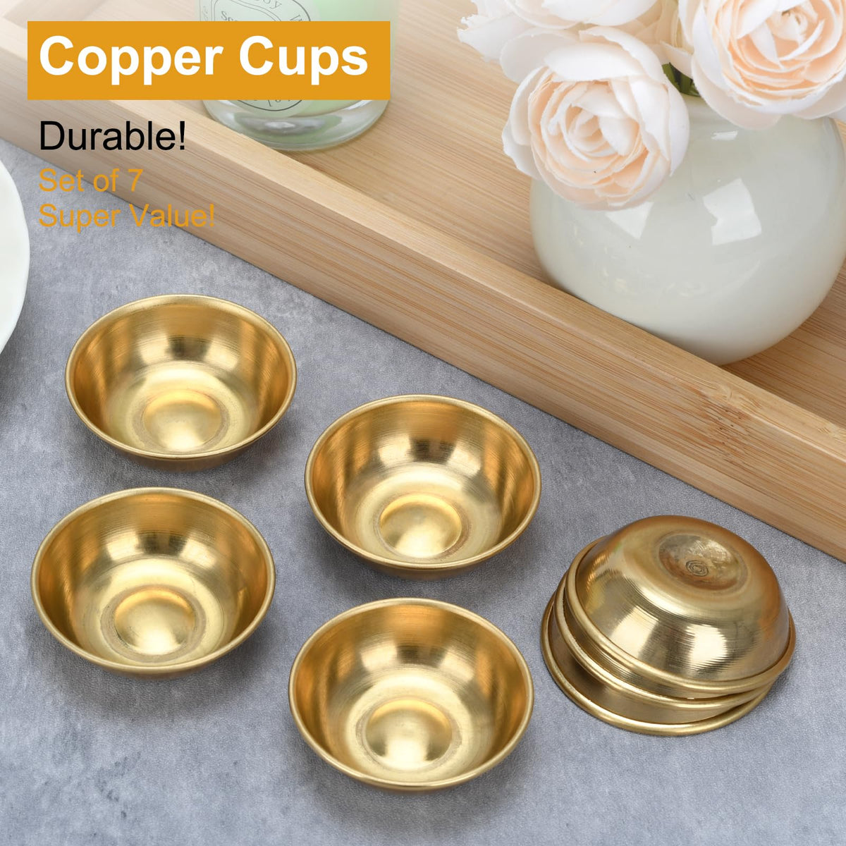 Tiny Brass Bowls for Buddhist Water Offering Bowls (Gold)