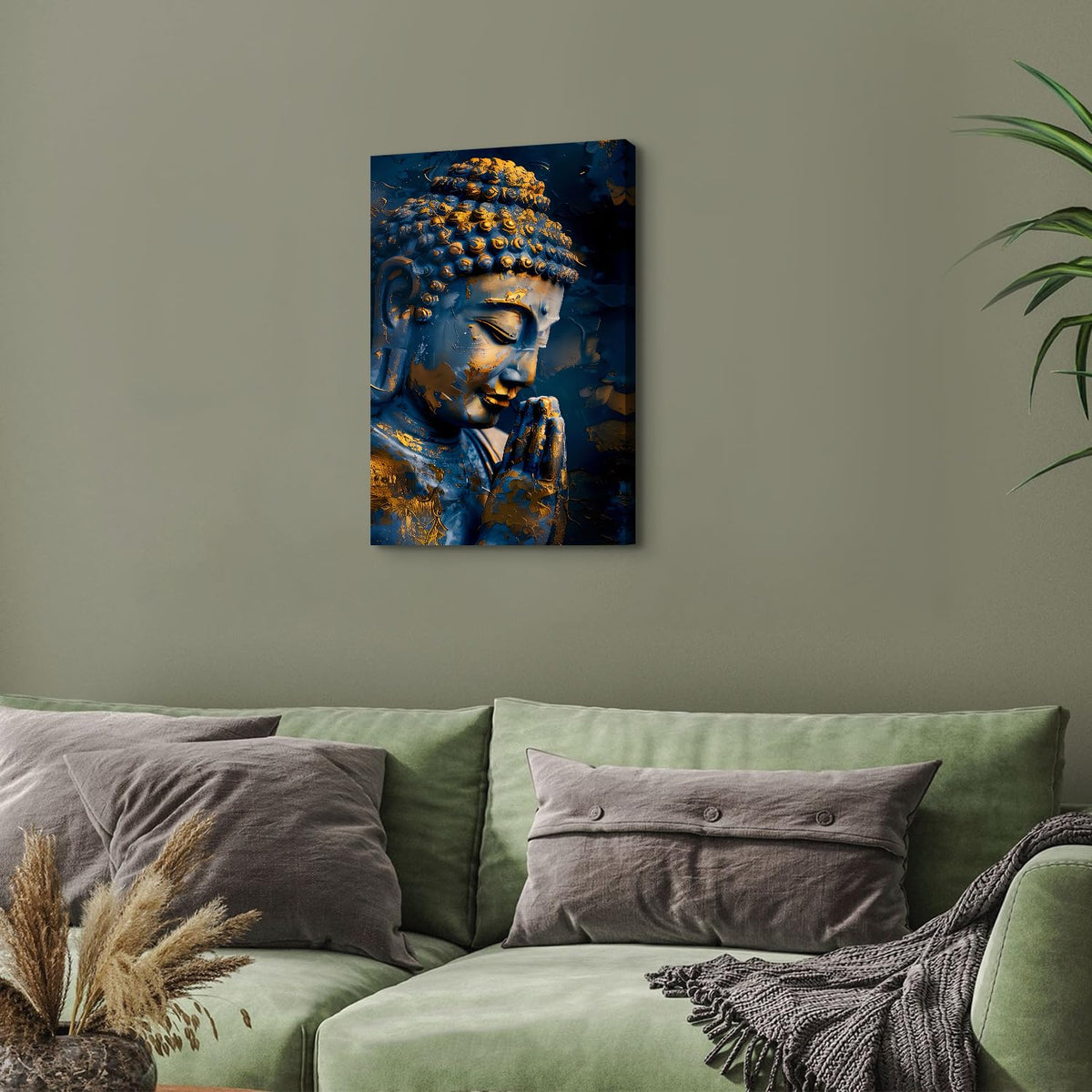 Buddha Wall Art Zen Wall Decor Buddhism Canvas Painting Prints Abstract Buddhist Statue Poster Framed Religious Meditation Artwork for Spa Yoga Living Room Bedroom Bathroom Home Decorations 16x24 (24"L x 16"W / Buddha)
