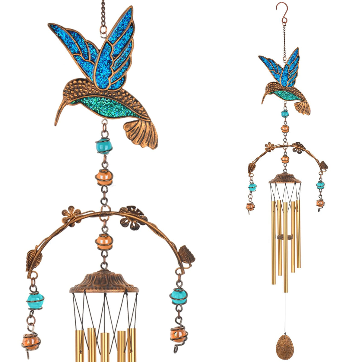 Hummingbird Wind Chimes for Outside (Blue Hummingbird)