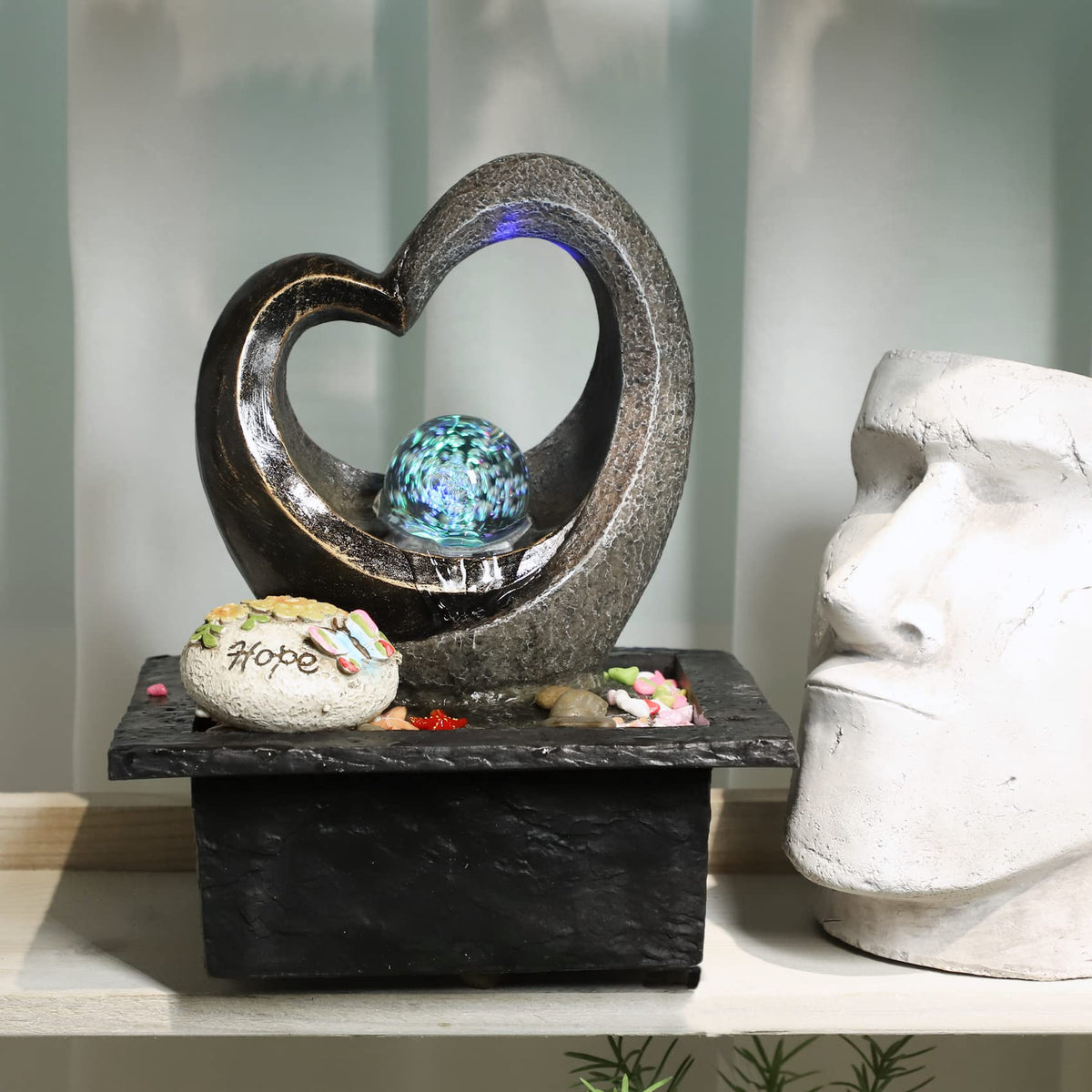 Tabletop LED Light Meditation Indoor Waterfall Fountain (Black)