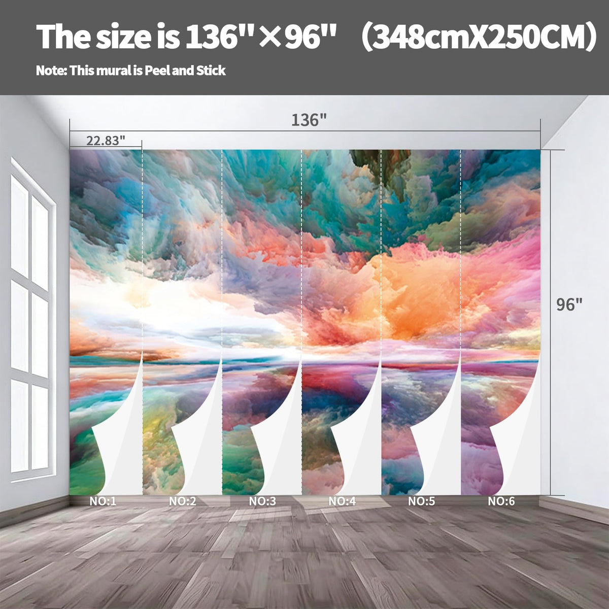 Peel and Stick Wall Mural Wallpaper Clouds 136"×96" Decor G22 (G22 / 136" x 96")