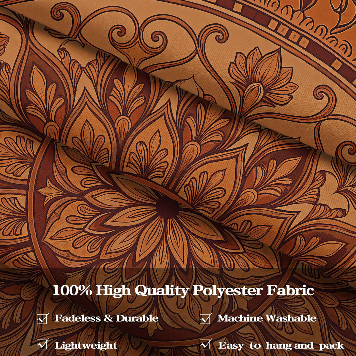 Tapestry Mandala Ornate Circular Pattern Tapestries Bohemian Orange Floral Tapestries Warm Earth Tone Wall Tapestry Bedroom Dormitory Living Room Decoration 60"x44" (60"L x 44"W / Tan)