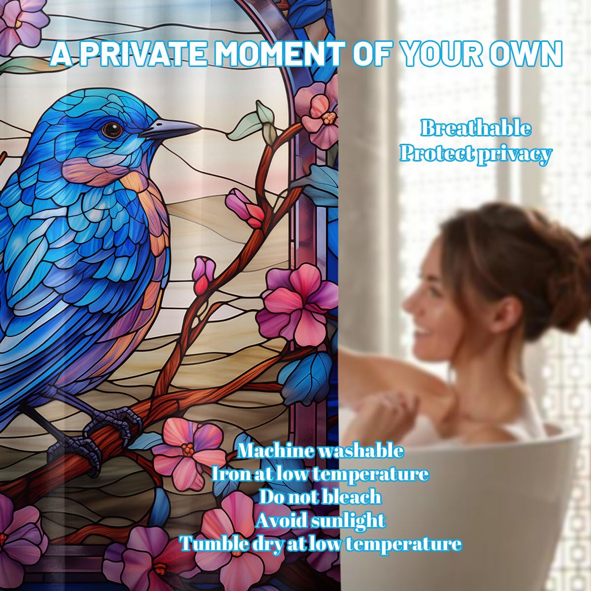 Stained Glass Shower Curtain Bird Floral Art Deco Shower Curtains for Bathroom Decor Sets (Stained Glass Bird / 70"W x 78"L (Pack of 1))