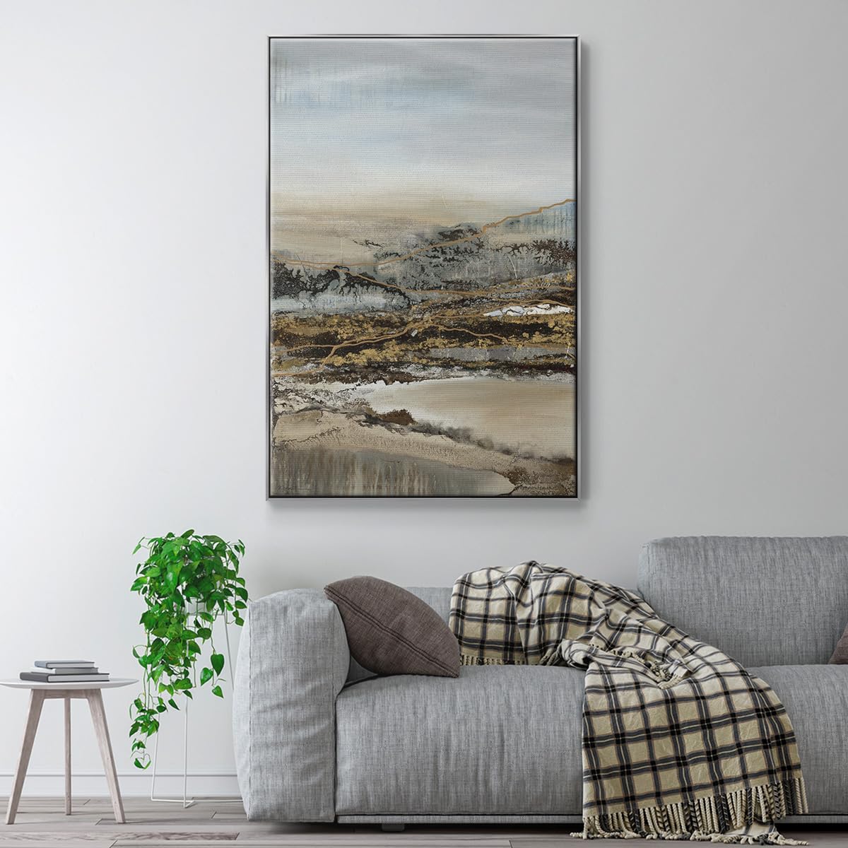 Abstract Wall Art Silver Floater Frame Prints Annual Journey through the Mountains Path Canvas Paintings for Office Bedroom Kitchen Walls (37"L x 25"W / Annual Journey)