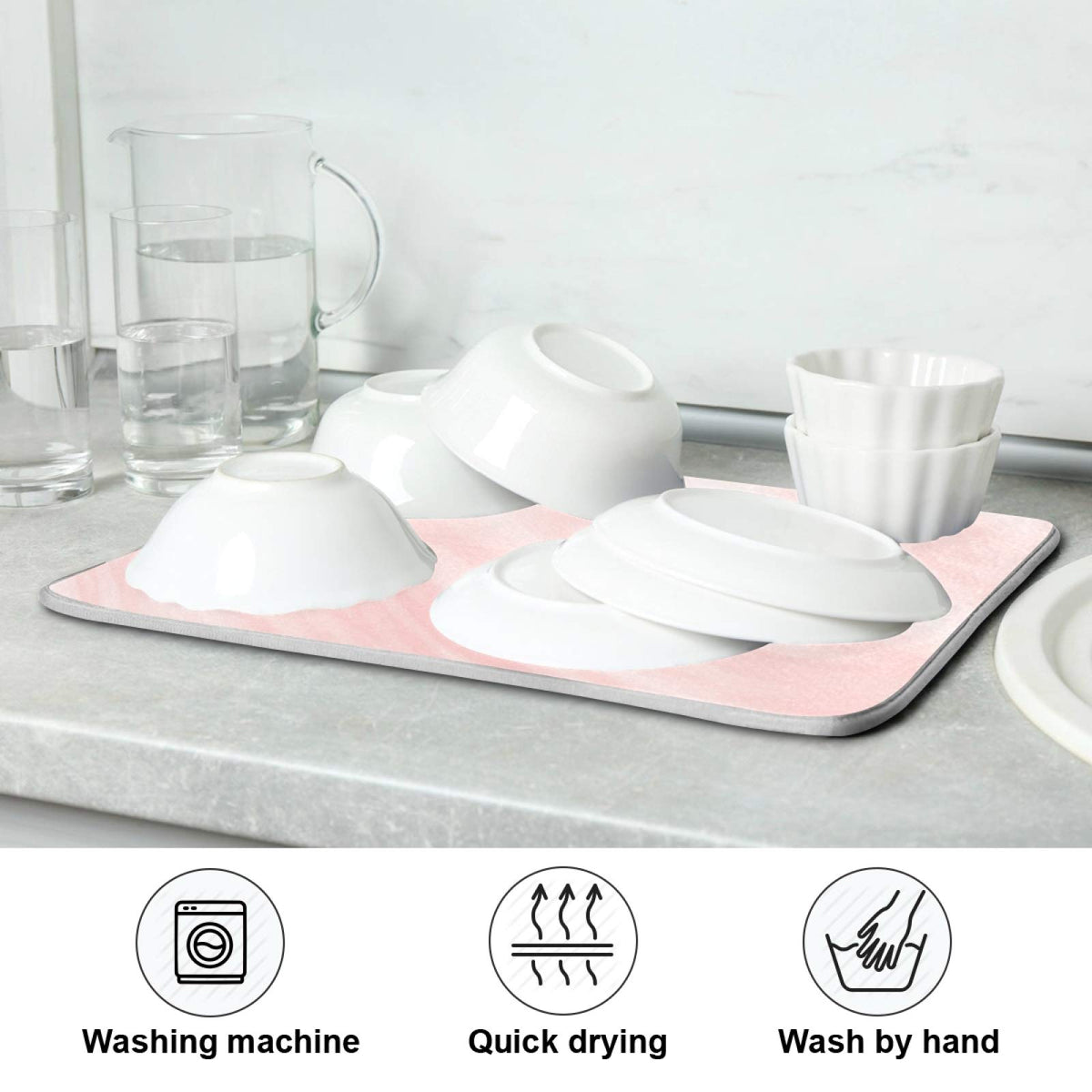 Super Absorbent Dish Drying Mat (Pink Coral Marble / 16" x 18")