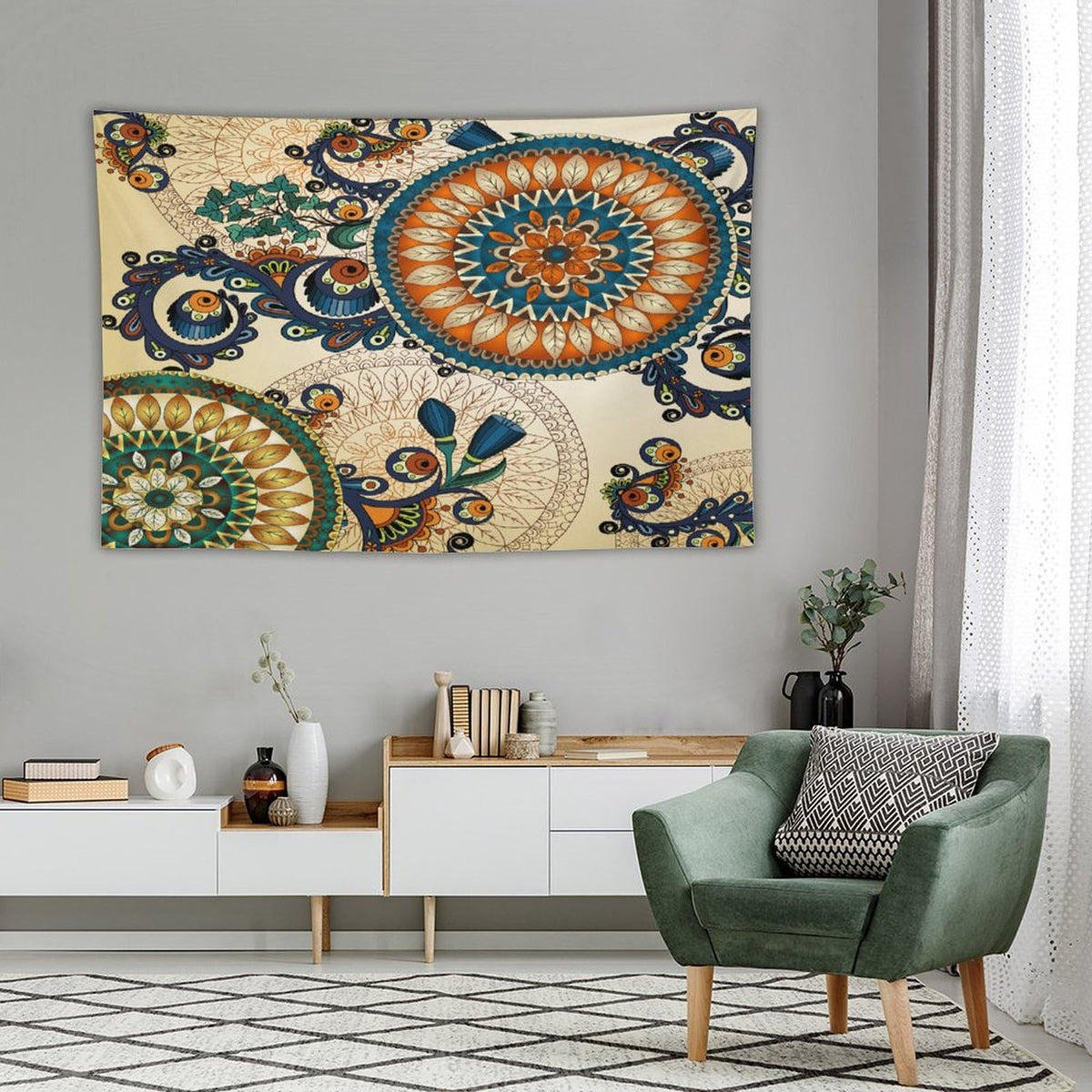 Bohemian Flower Tapestry Wall Hanging Boho Mandala Floral Flowers Print Pattern Tapestries Home Decor for Living Room Bedroom Apartment Farmhouse Dorm 60"x90" (60"L x 90"W / Mandala-31)