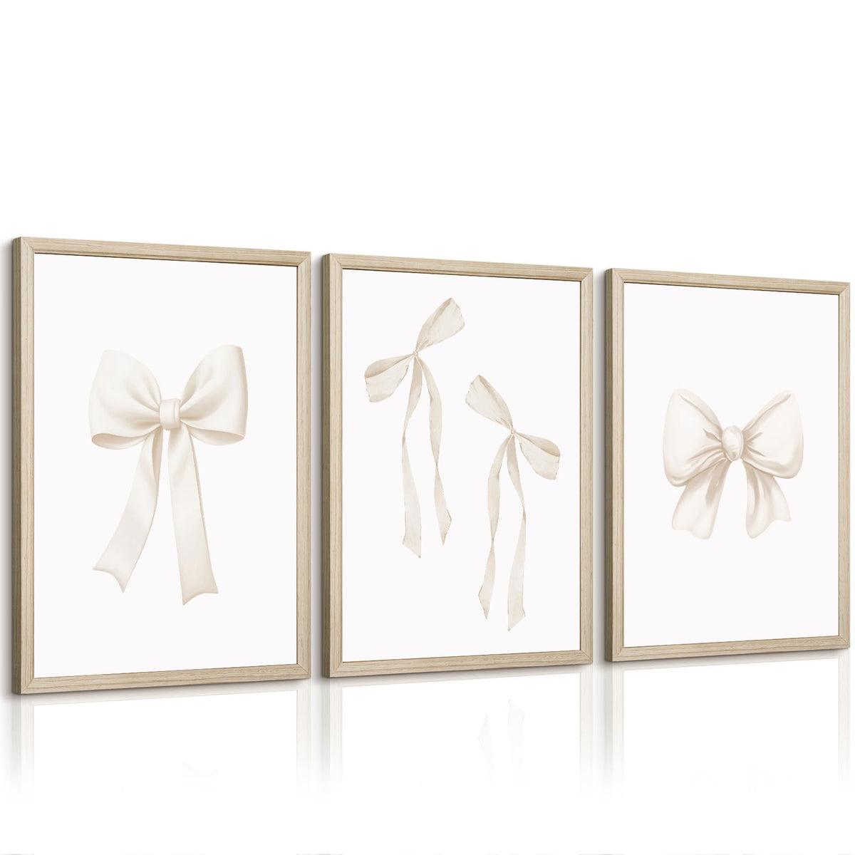 Bow Wall Art Coquette Room Canvas Decor Beige Bow Poster Preppy Wall Deocr Aesthetic Pictures Coquette Girly Posters Nursery Art Prints for Girls Bedroom 16x24 Inch Wood Framed Set of 3 (Beige Bow Prints / 16x24 Inch Framed)