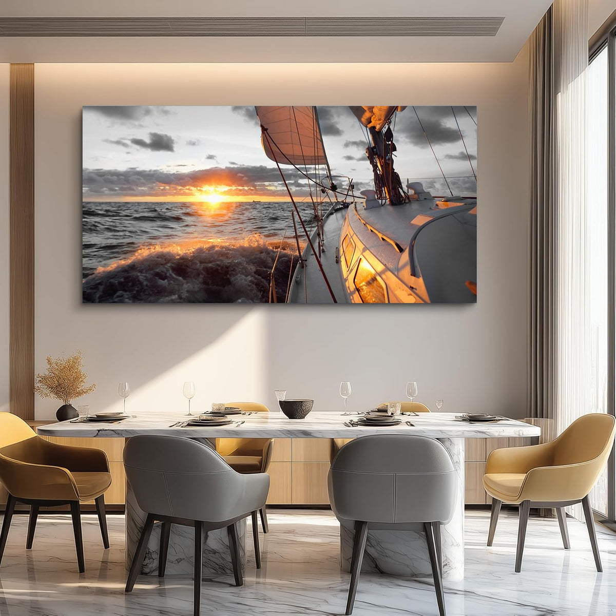 Large Pictures Living Room Coastal Wall Art Black and White Beach Painting Boat Sunset Wall Art Bedroom Ocean Poster Decor sailboat Canvas Prints Sailing Office Artwork Framed Home Decor (AboaS / 60"L x 30"W)