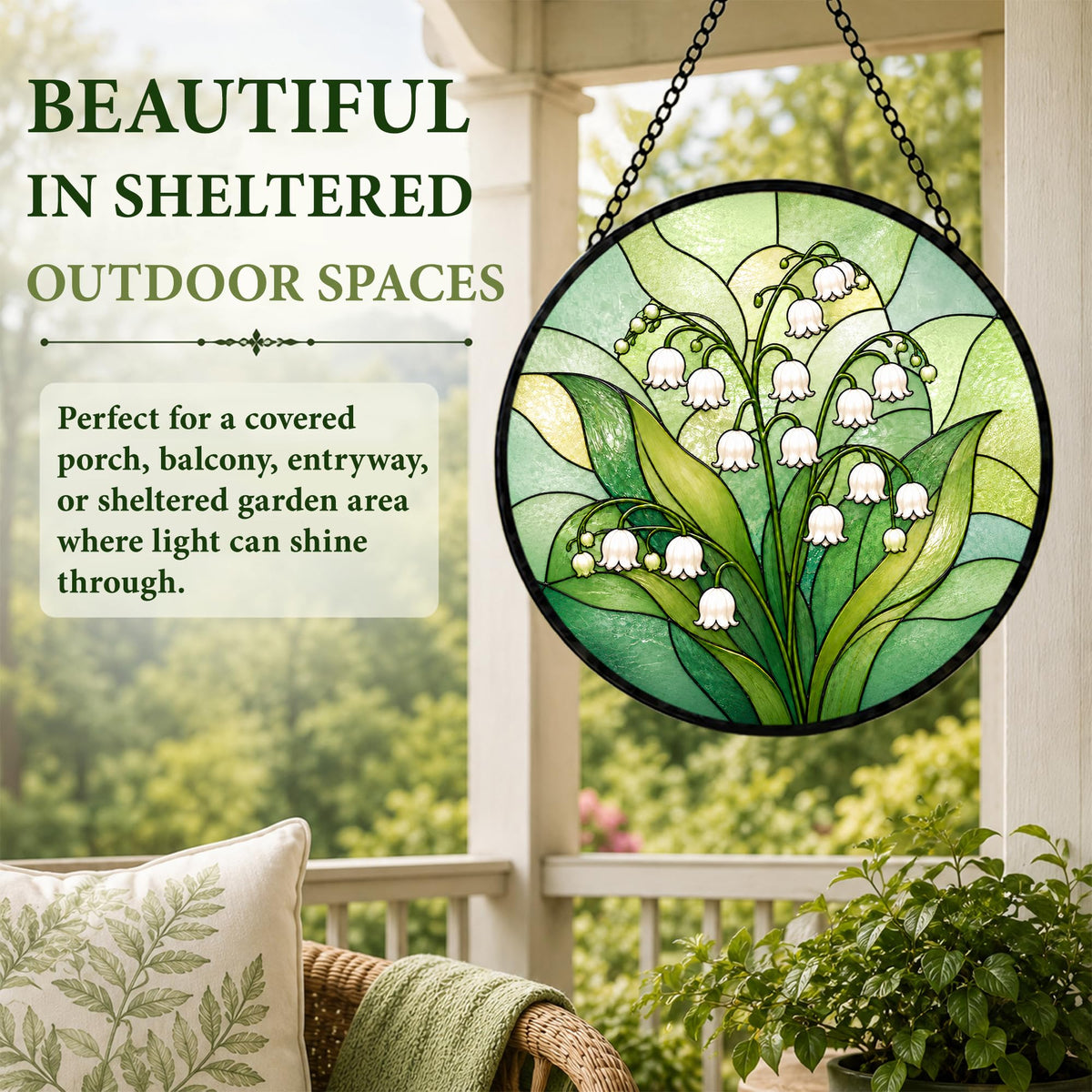 Lily of the Valley Gifts for Women Stained Glass Window Hanging 9.8in (Lily of the Valley / 9.8 x 9.8 IN)