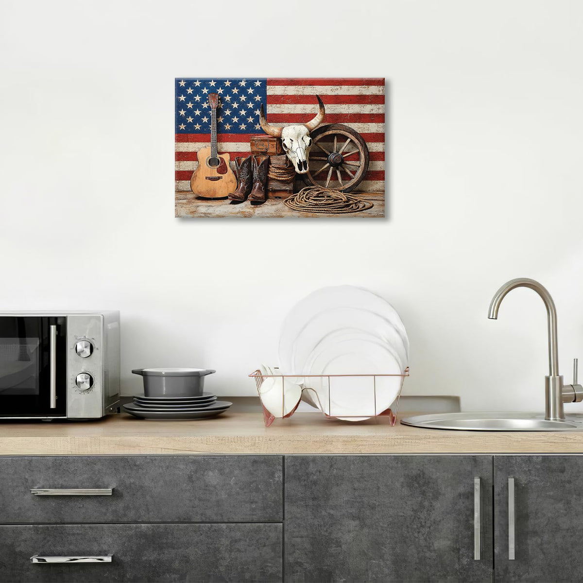 Western Wall Art (Western And Flag / 24"L x 16"W)