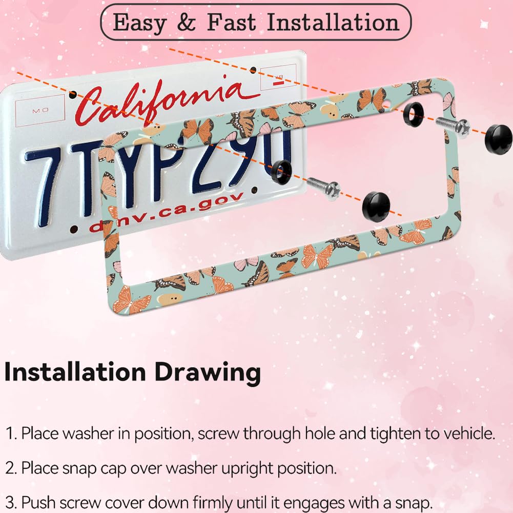 Brown Butterflies License Plate Frame for Women 2Pc Car Tag (for Butterfly-Brown)