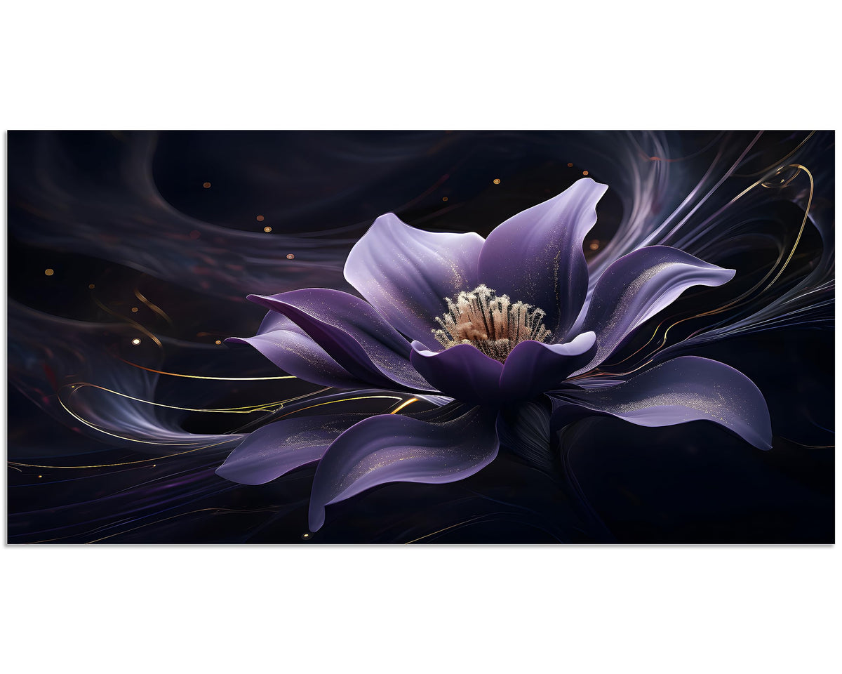 1 Panel Wall Art Purple Canvas Wall Art Purple Abstract Flower with Black Swirls Picture Print on Canvas Flower Picture for Bedroom Home Decor Living Room Stretched and Framed 20x40 inch (40"L x 20"W / Purple Flower 5)