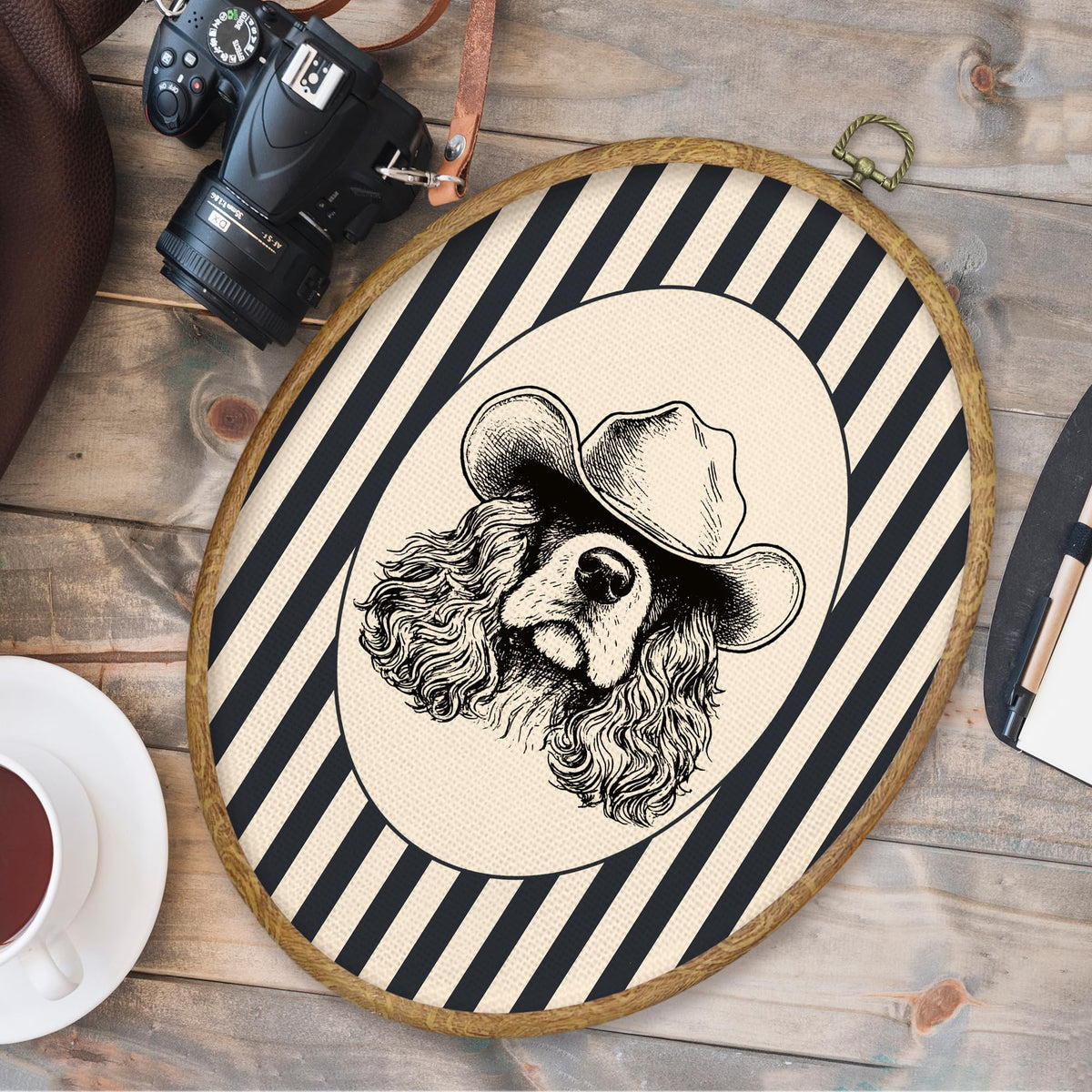 Western Cowboy Cocker Spaniel Oval Wall Art Prints Decor 8.6x11.4 (Colour 71)