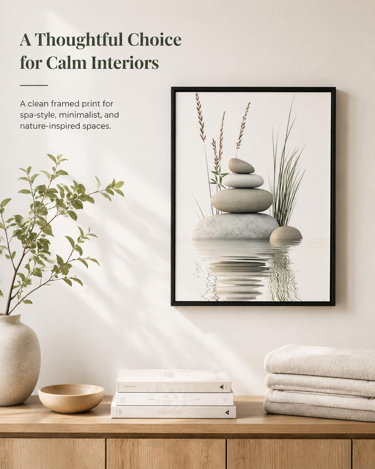 Framed Zen Stone Spa Canvas bathroom Wall Art (Framed Zen / 16"L x 12"W)