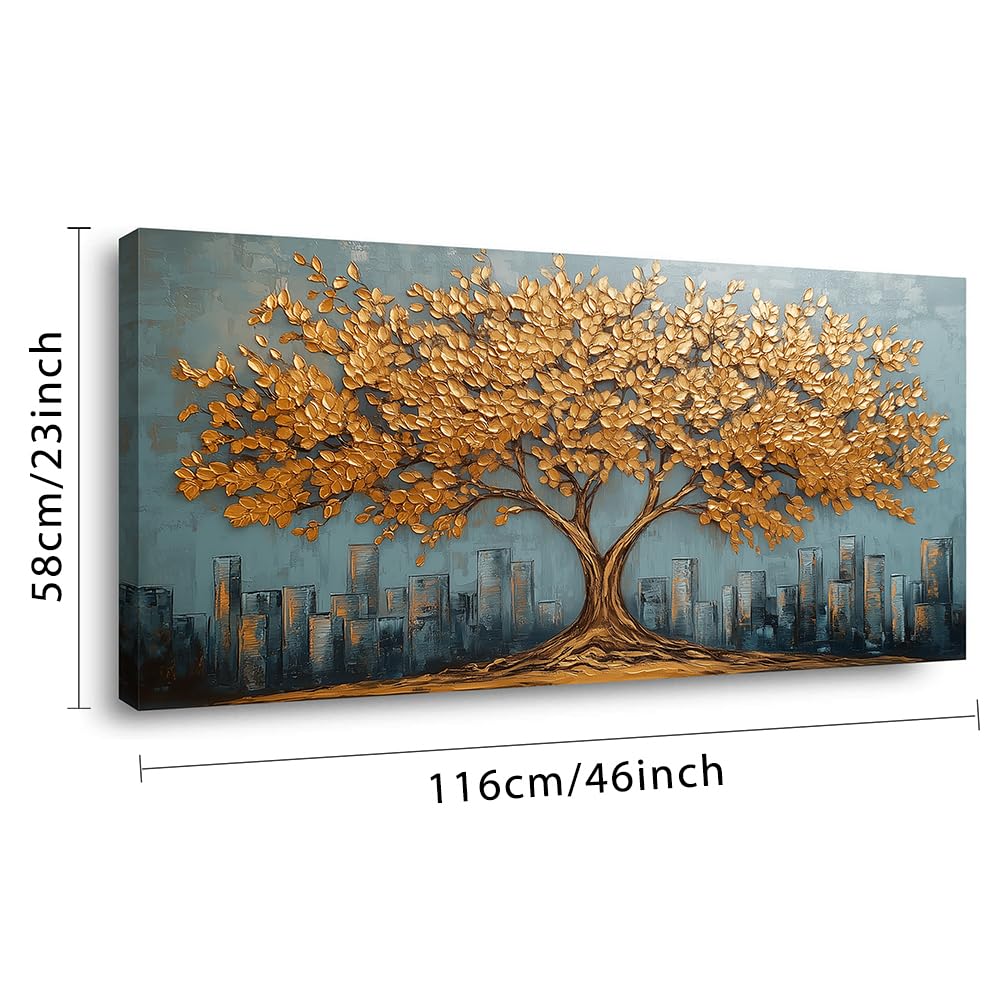 Gold Tree Wall Art for Living Room Office Modern Abstract Golden Urban Nature Minimalist Tree of Life Painting Prints Contemporary Canvas Artwork Dining Bedroom Decor Large (Modern / Modern Golden Tree of Life Wall Art / 46"L x 23"W)