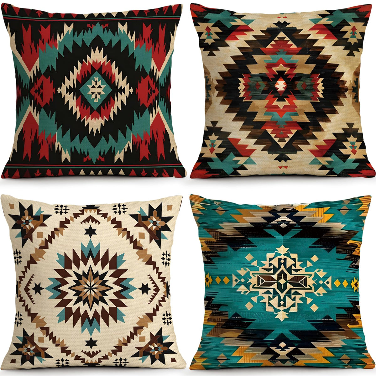 Bohemian Geometric Aztec Pillow Covers Set of 4 (Bohemian Geometry24 / 18" x 18" (Pack of 4))