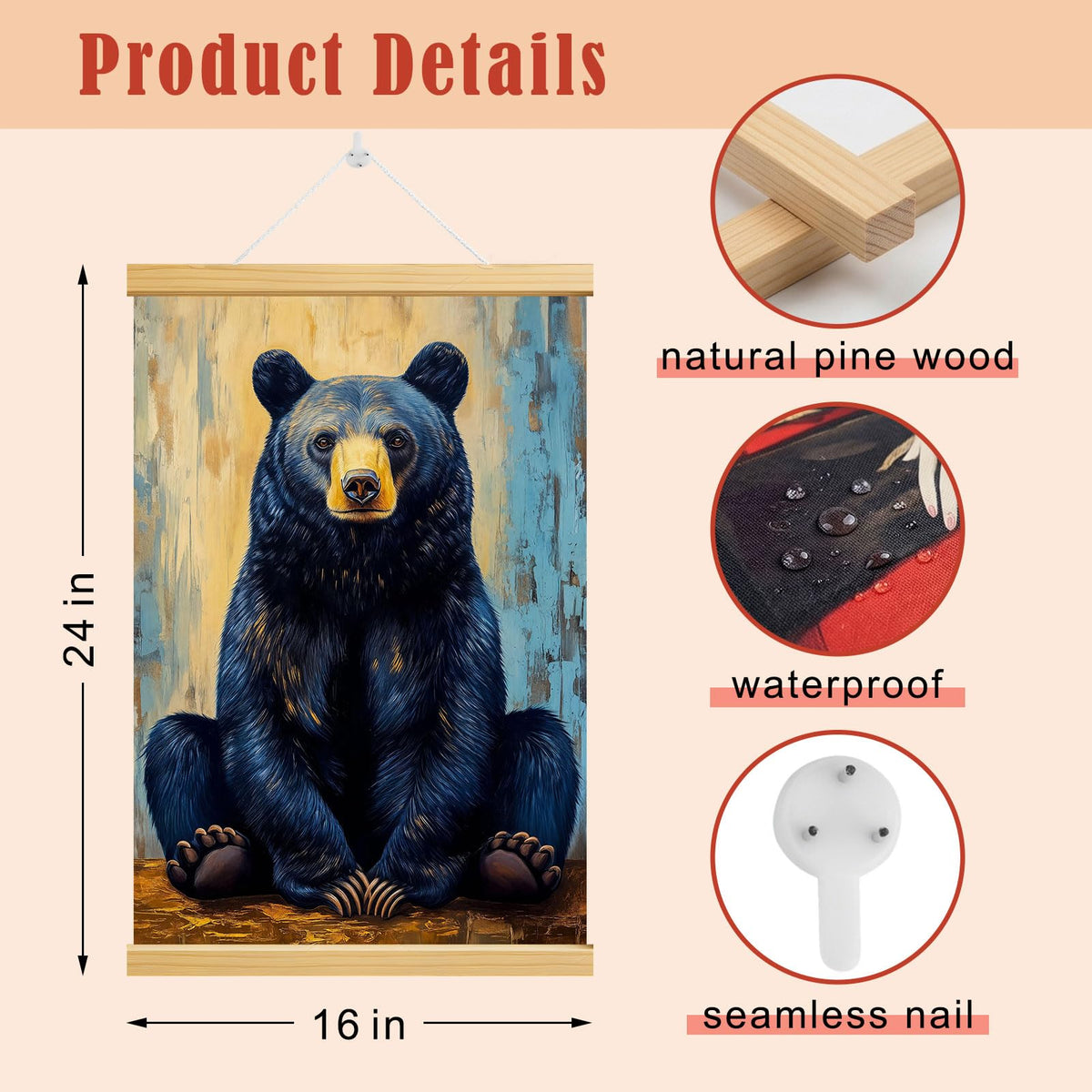 Black Bear Canvas Wall Scroll (Black)