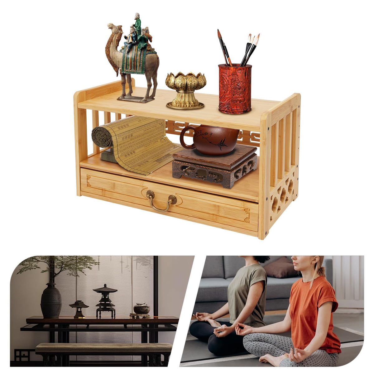 Meditation Storage Table (Wood Color / 20.4×9.8×11in)