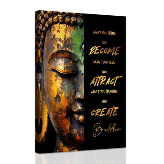 Buddhist Motivational Wall Art Buddha Quotes Canvas Pictures Zen Bathroom Painting Spa Artwork Prints for Yoga Room Office Decor Framed (Gold / 28" x 42")