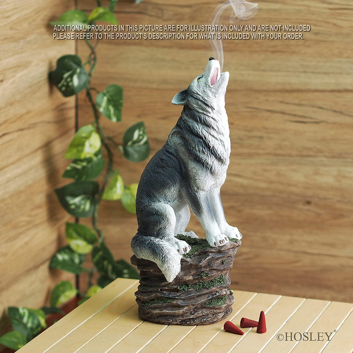 Resin Wolf Decor Statue & Incense Cone Burner (Gray Wolf)