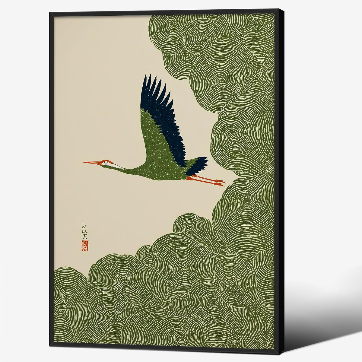 Japanese Flying Black Framed Wall Art Nature Bird Pictures Aesthetics Posters 24x36 inch Minimalist Animal Prints Nordic Nature Zen Calm for Asian Syle Living Room Bedroom Office Decor Ready to hang (Black Framed / Japanese Print / 36"L x 24"W)
