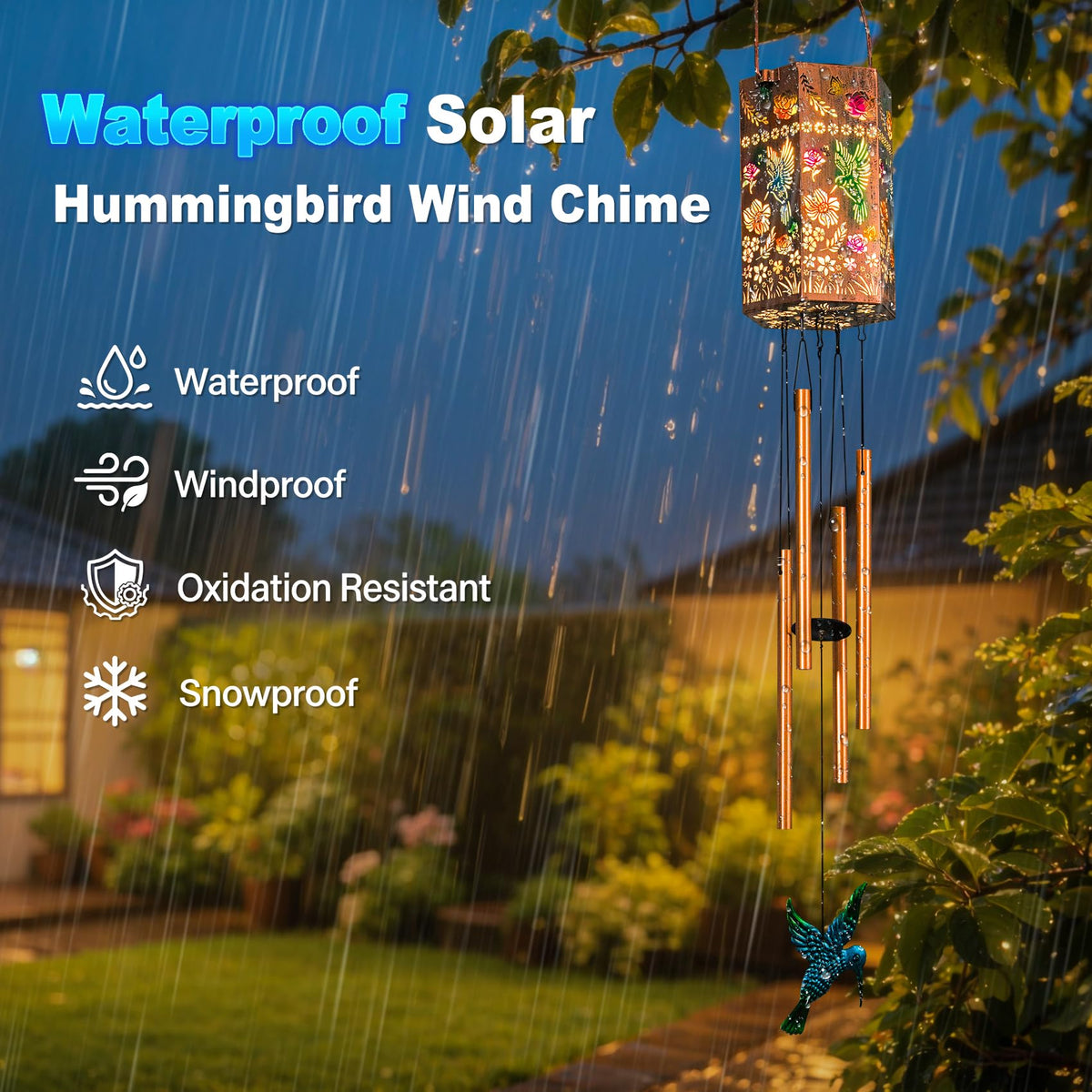 Hummingbird Solar Wind Chimes for Outside (Hummingbird)