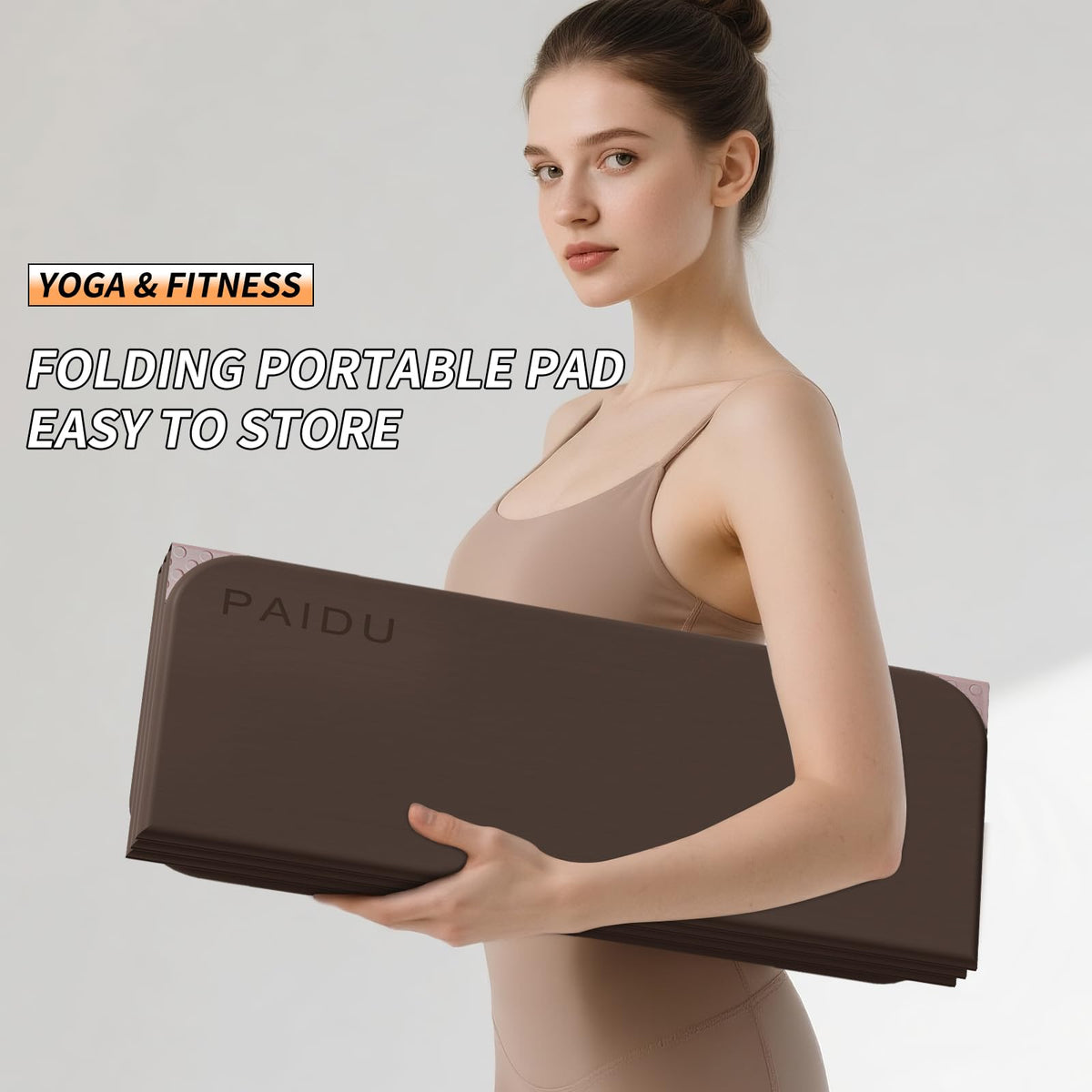 Foldable Yoga Mat 10MM Thick SGS Certified TPE 75x26" Portable (Dark Brown & Beige)