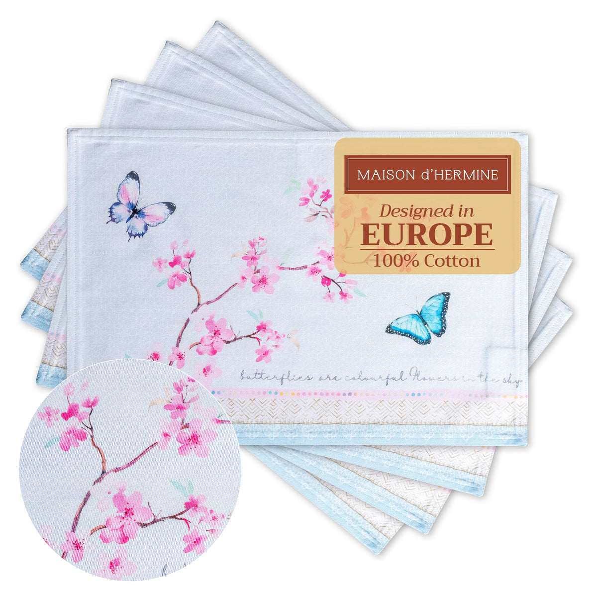 Placemats Set of 4 Reusable 100% Cotton (120 - Blossoms in Spring / 13" X 19" (Pack of 4))