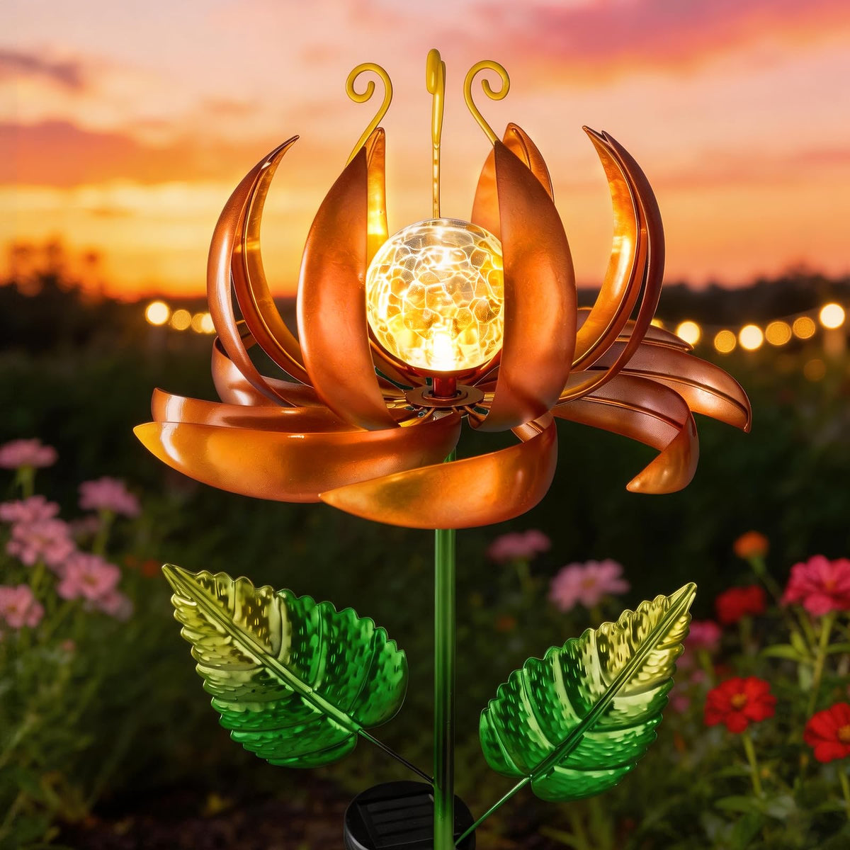 Solar Yard Lights Wind Spinners (Yellow-large)