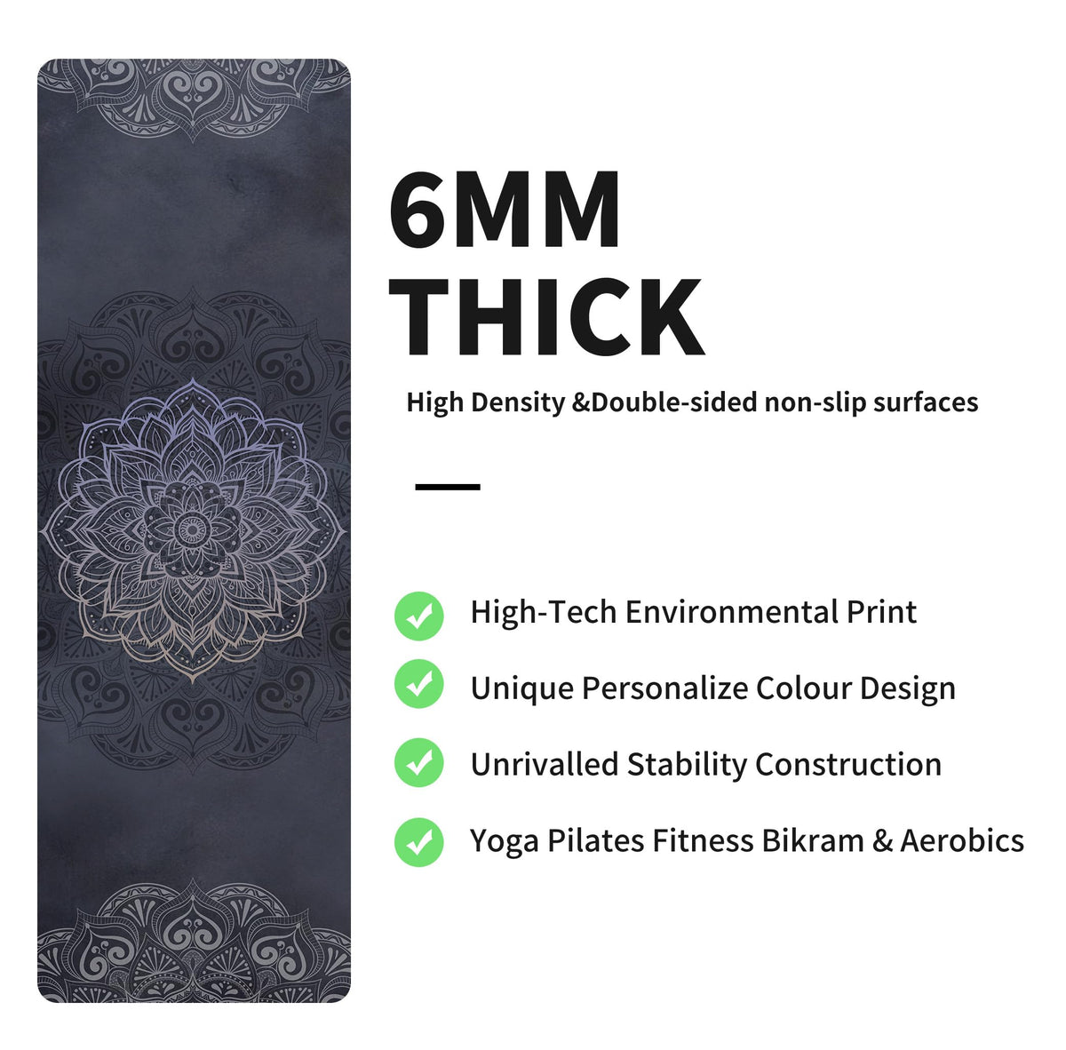 Yoga Mat Print Extra Thick TPE Non Slip Fitness Exercise Mat with Carrying Bag (ManTuoLuo5)