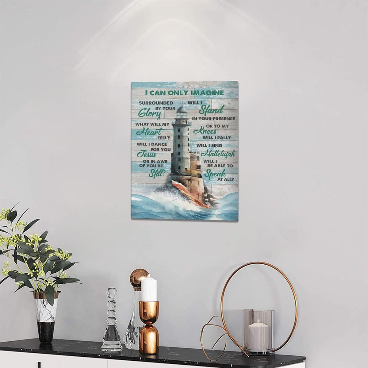 Lighthouse Wall Art Nautical Decor Beach Coastal Ocean Pictures Wall Decor Lighthouse Christian Scriptures Canvas Painting Prints I Can Only Imagine Modern Artwork Home Decor for Bathroom Bedroom 12"x 16" (Lighthouse / 16"L x 12"W)