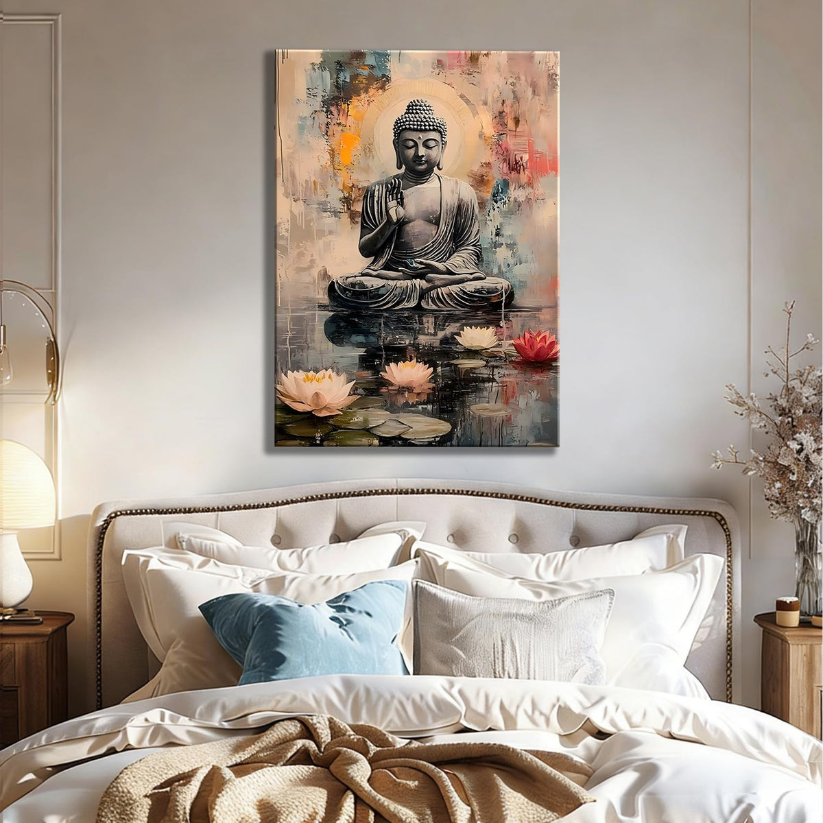 Framed Multicolor Lotus Buddha Canvas Wall Art (Pictures29 / 24"L x 16"W)