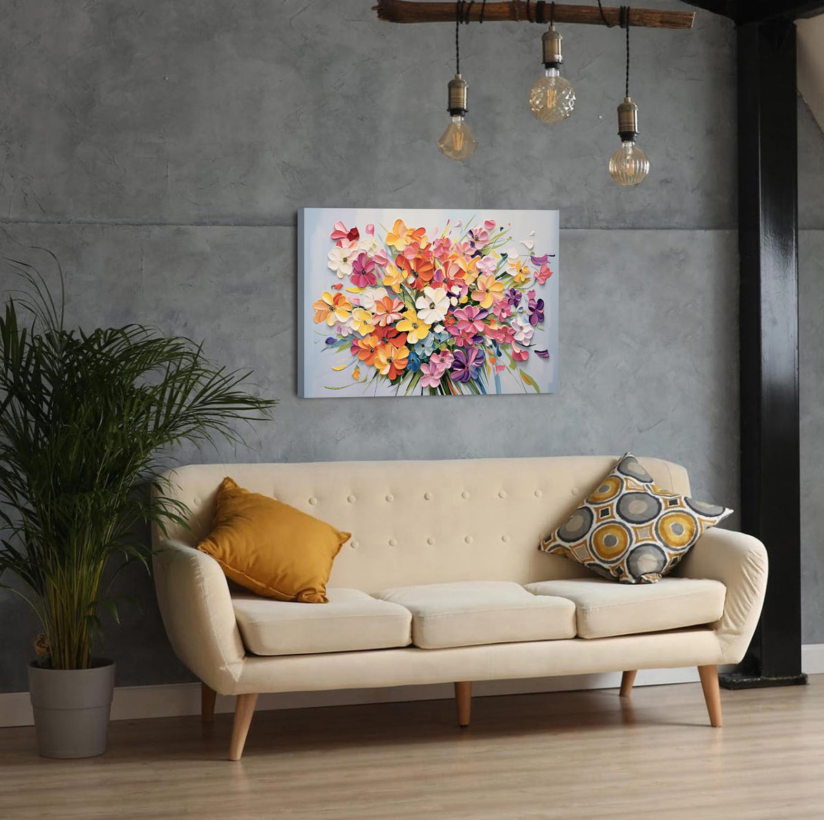 Pink Orange Flower Canvas Wall Art Girls Bedroom Wall Decor Colorful Floral Oil Painting Texture Prints Wildflower Picture Country Aesthetic Artwork Modern Bathroom Kitchen Home Decorations 20x30" (30"L x 20"W / Flower-1)