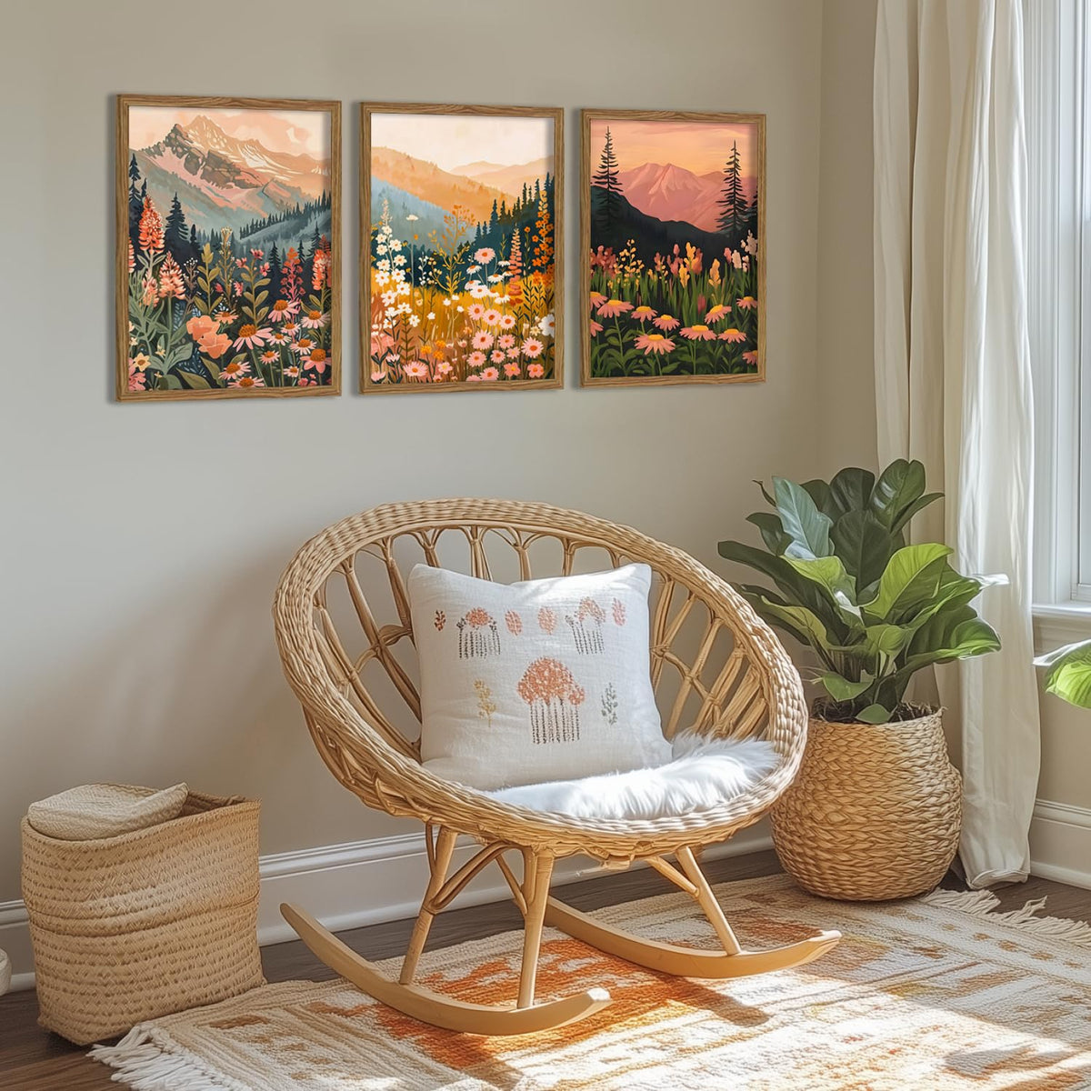 Boho Colorful Watercolor Mountain Posters Wall Art Set of 3 Wildflower Canvas Wall Decor Abstract Nature Landscape Artwork Paintings Picture Print for Living Room Bedroom Office 16x24In Unframed (Tree poster / 24L"x16W")
