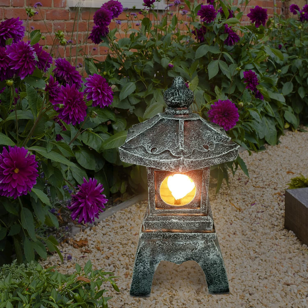 13 Inch Solar Pagoda Lantern Outdoor Statue (Style 4)
