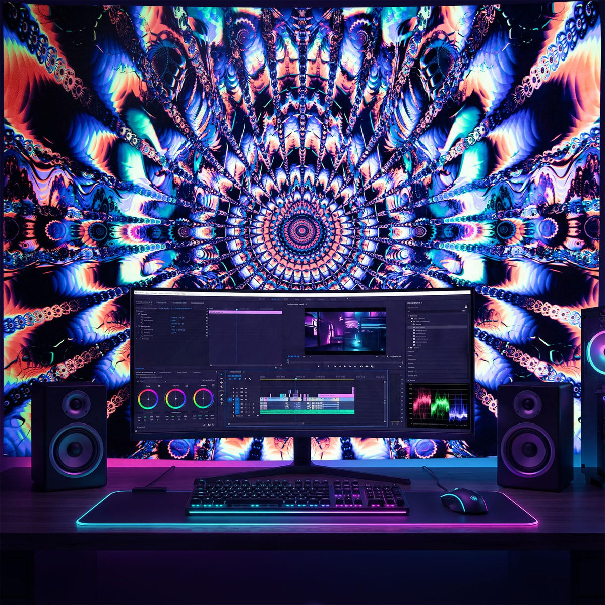 Blacklight Mandala Tapestry for Bedroom (Mandala Tapestry Orange / 90"L x 70"W)