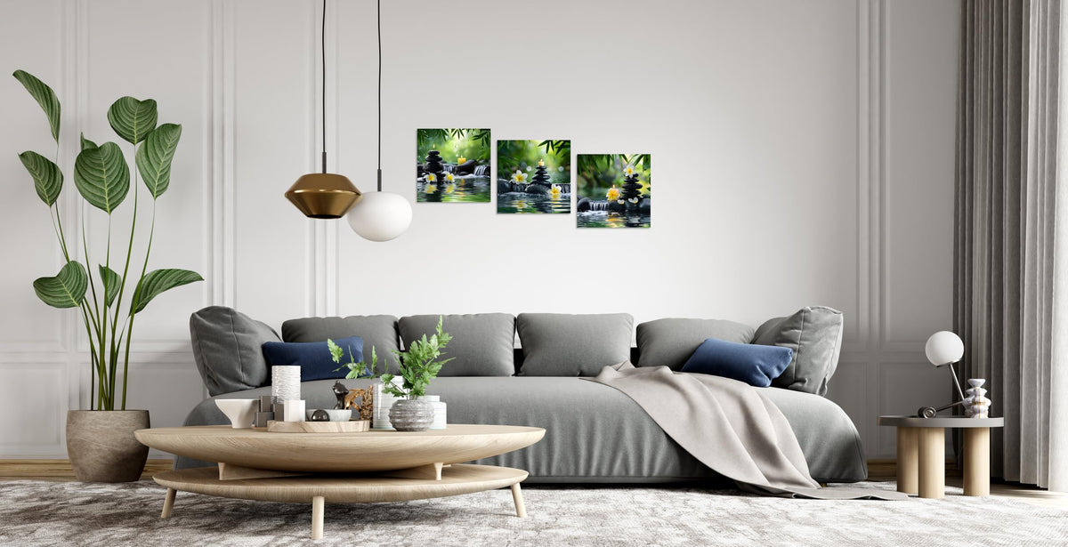 3 Pcs Zen Canvas Wall Art Spa Art Wall Decor Spa Stone Bamboo White Frangipani Flower with Candles Pictures Prints on Canvas for Home Decor Wall Decor Stretched and Framed 12x12inchx3 (12x12inchx3 / Green Zen 2)