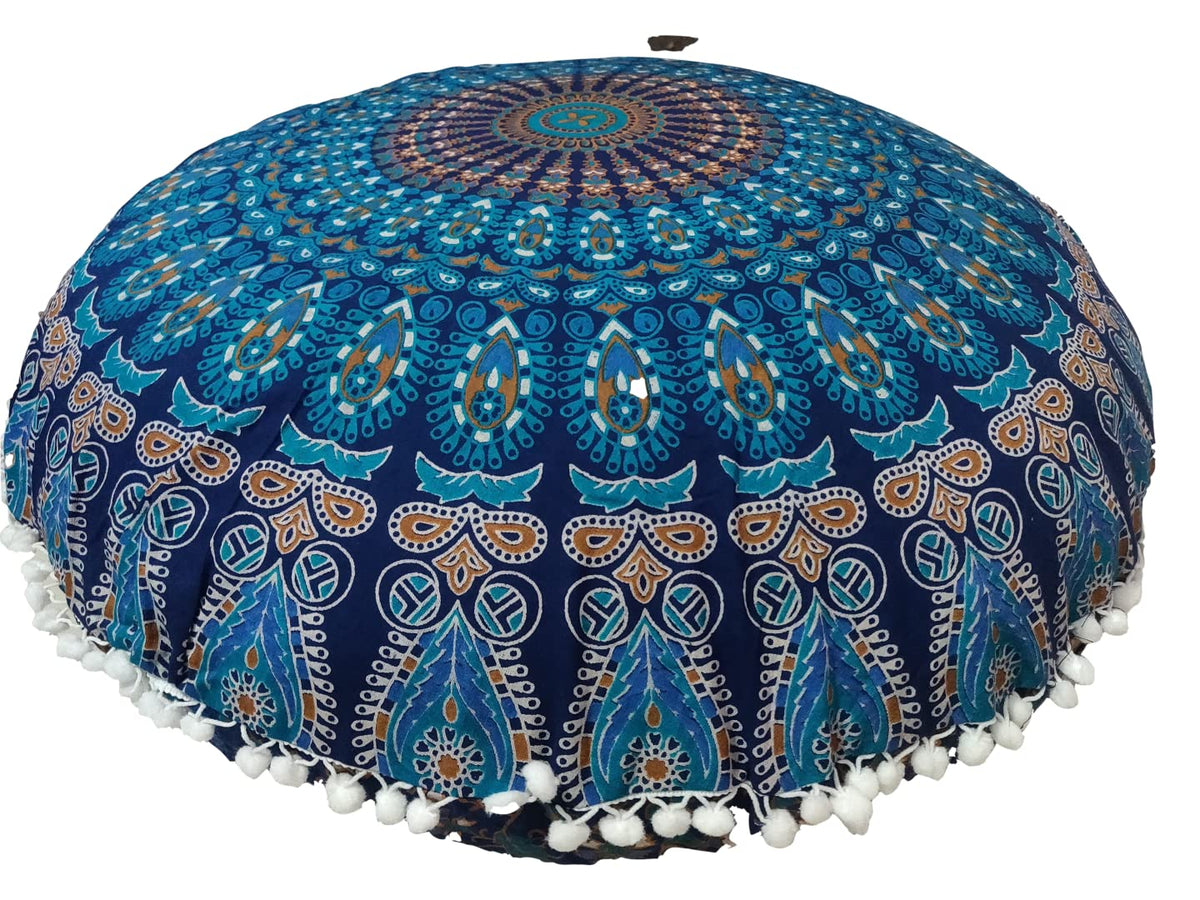 ICC Large Hippie Elephant Mandala Floor Pillow Cover (Green Peacock)