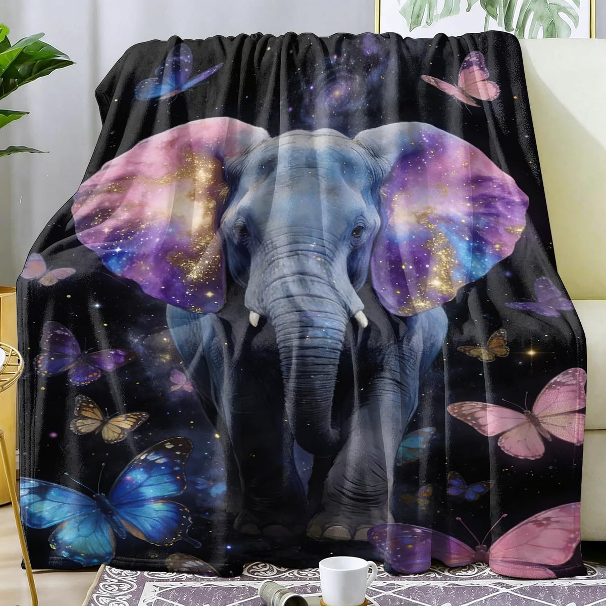 Elephant Fleece Throw Blanket Butterfly Blanket Gifts Room Decor 60"x80" (Elephant / 60"X80")