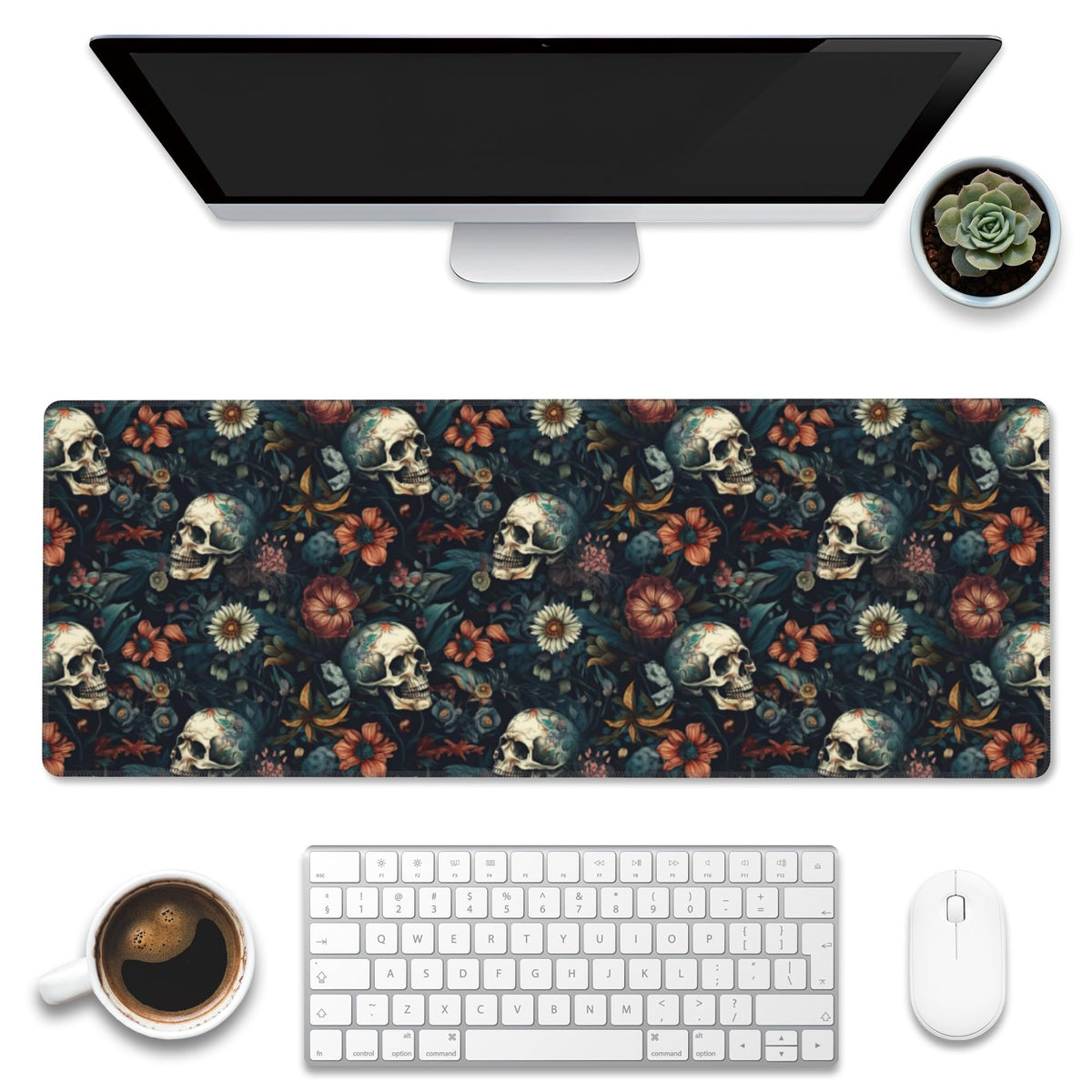 Desk Mat Skulls with Flowers Large Gaming Mouse Pad XL (11.8" x 31.5" / Skulls With Flowers)