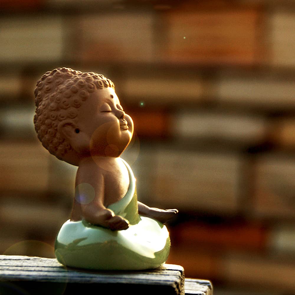 Ceramic Tiny Cute Baby Buddha Statue Monk Figurine (C)