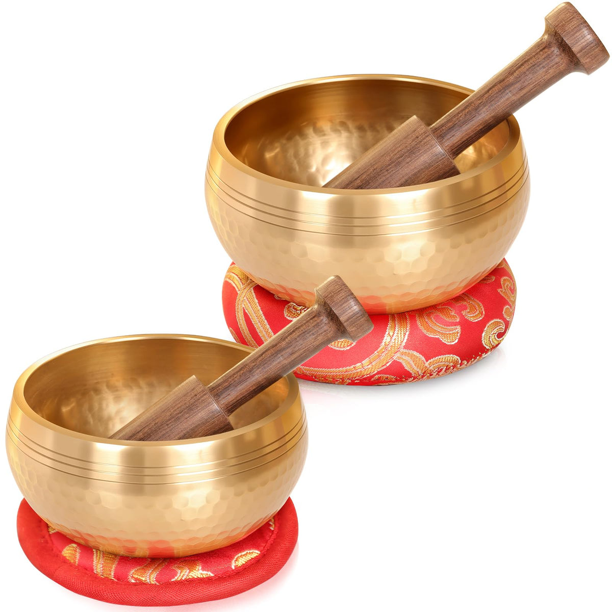 2 Pack Tibetan Singing Bowls Set (Red / 3.15 + 4 inch)